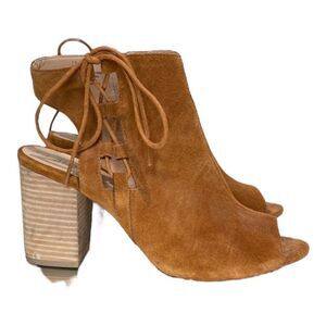 Sole Society Freja chestnut Peep Toe Ankle Block Heel Sandals 7.5